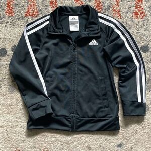 Adidas Boys Black 3-Stripe Track Jacket Zip Up Size 5 XS